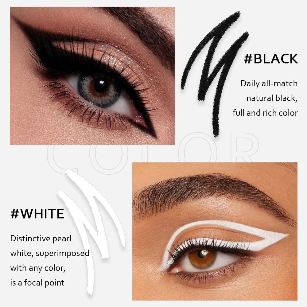 2 lápices delineadores de ojos blanco y negro, lápiz delineador de ojos mecánico profesional, iluminador de ojos, maquillaje de ojos con sacapuntas