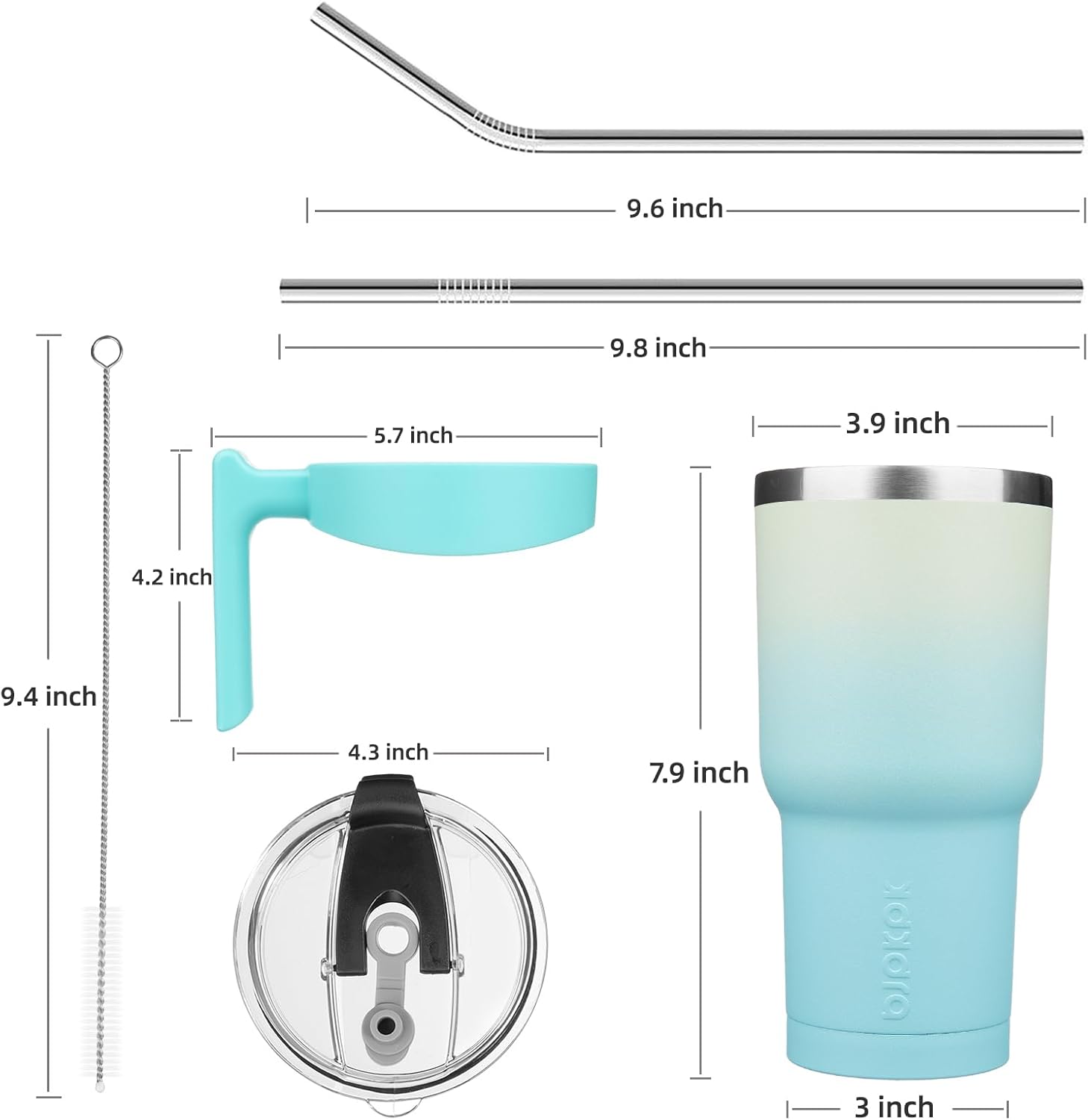 BJPKPK Vaso de 30 onzas con asa y tapa con popote, vaso aislado de acero inoxidable, para café, color menta