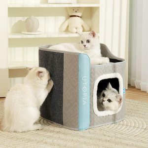 Camas grandes cubiertas para gatos con almohadilla de arañazos para gatos de interior, casa para gatos para mascotas, cueva de gato, doble plegable Camas grandes cubiertas para gatos con almohadilla de arañazos para gatos de interior, casa para gatos para mascotas, cueva de gato, doble plegable