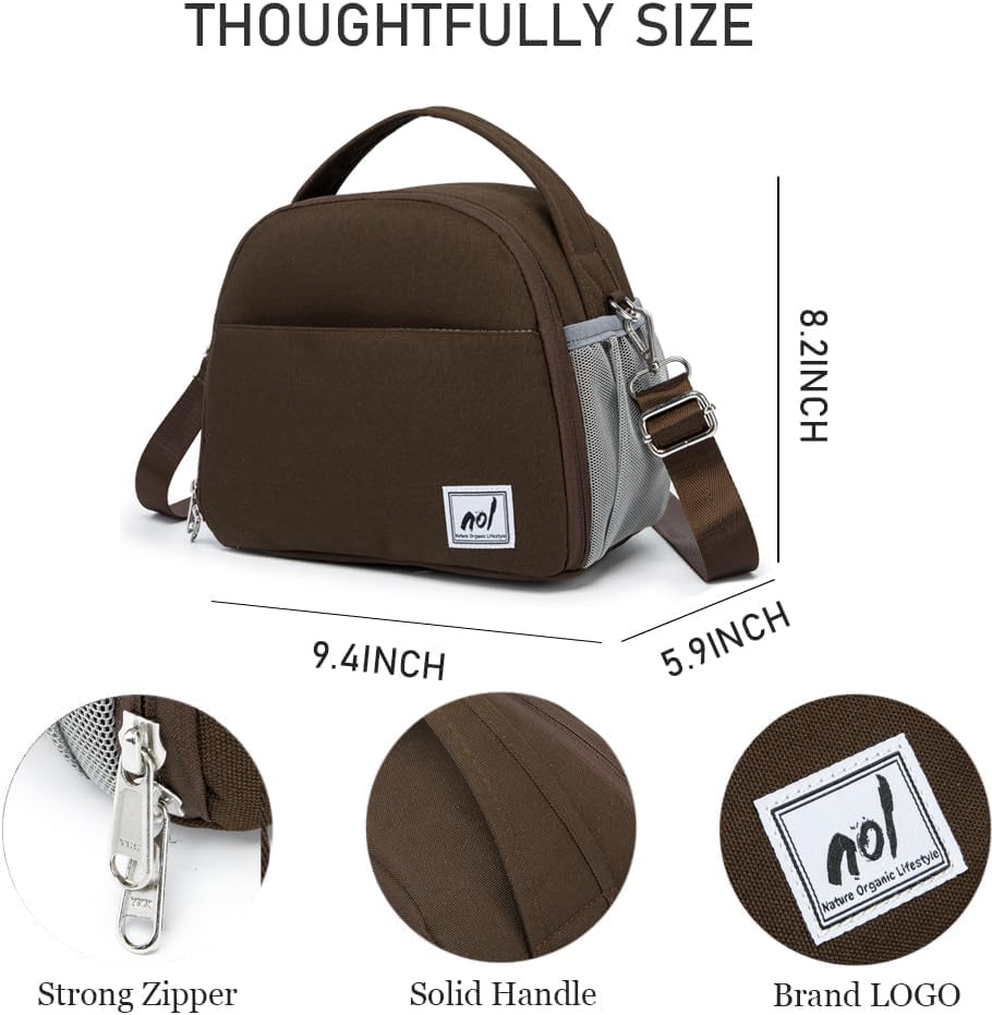 NOL Natural Organic Lifestyle Lunch Bag Insulated Cooler Bag for Women Nylon Waterproof Lightweight Lunch Box Organiser (Coffee)