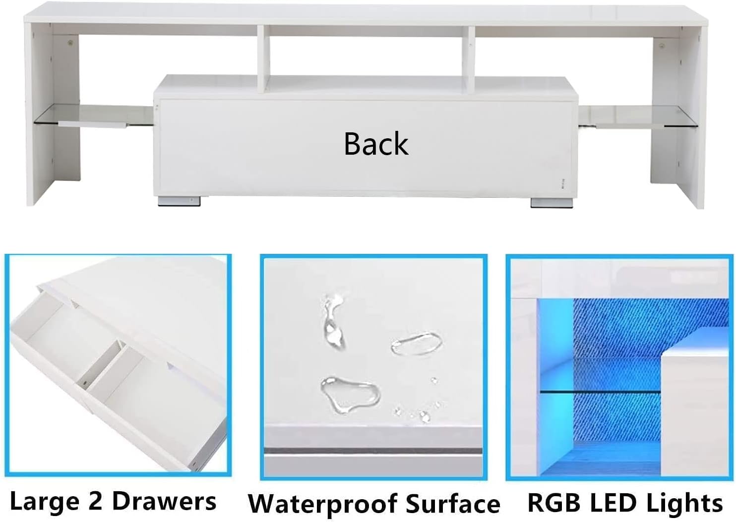 Goujxcy Soporte de TV LED para televisores de 65 pulgadas, centro de entretenimiento de alto brillo con cajones de almacenamiento, mesa de consola