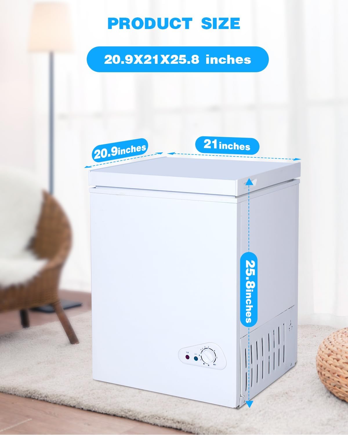 FLG-80Q – Cesta extraíble de 3.5 pies cúbicos con 7 engranajes, control de temperatura ajustable (-18F a 46F), congelador compacto profundo para