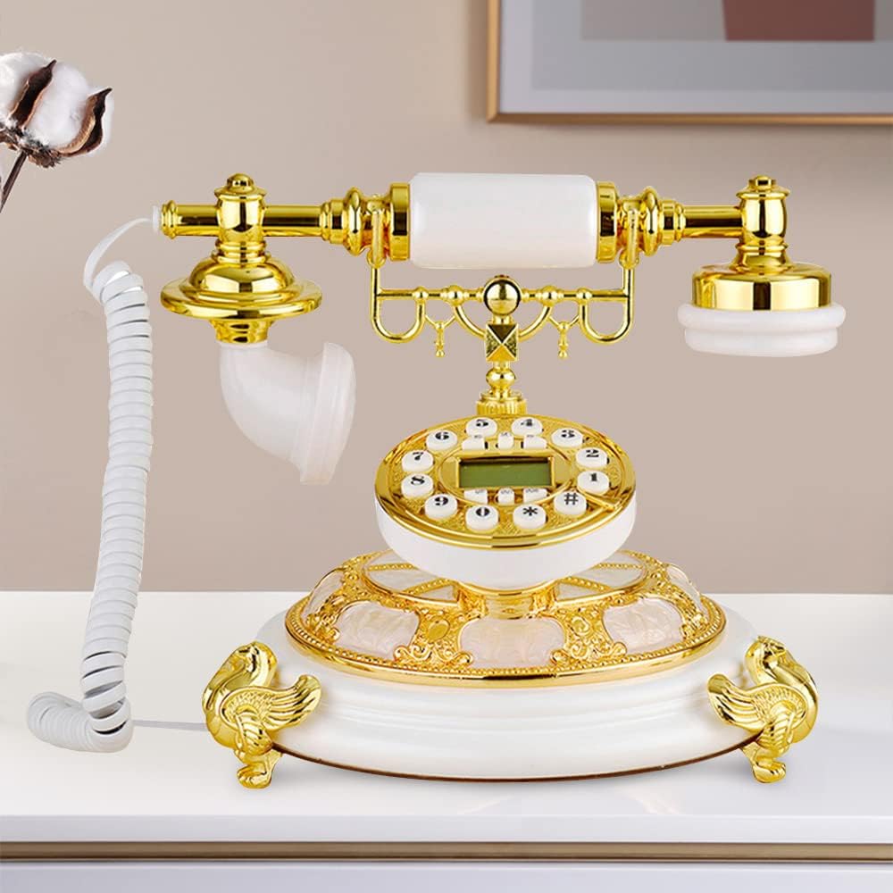 Royal Vintage Teléfono de escritorio antiguo de oro blanco de lujo retro europeo antiguo Teléfono vintage para el hogar y la oficina