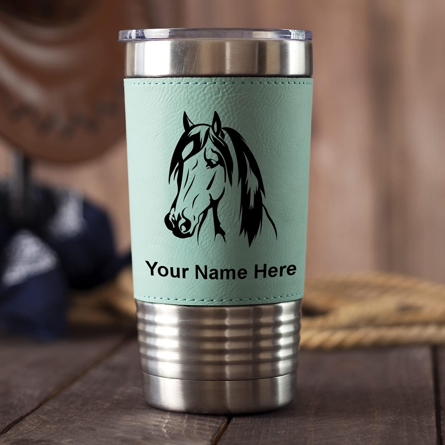 LaserGram Taza aislada al vacío de 20 onzas, cabina de camión, grabado personalizado incluido (piel sintética, negro)