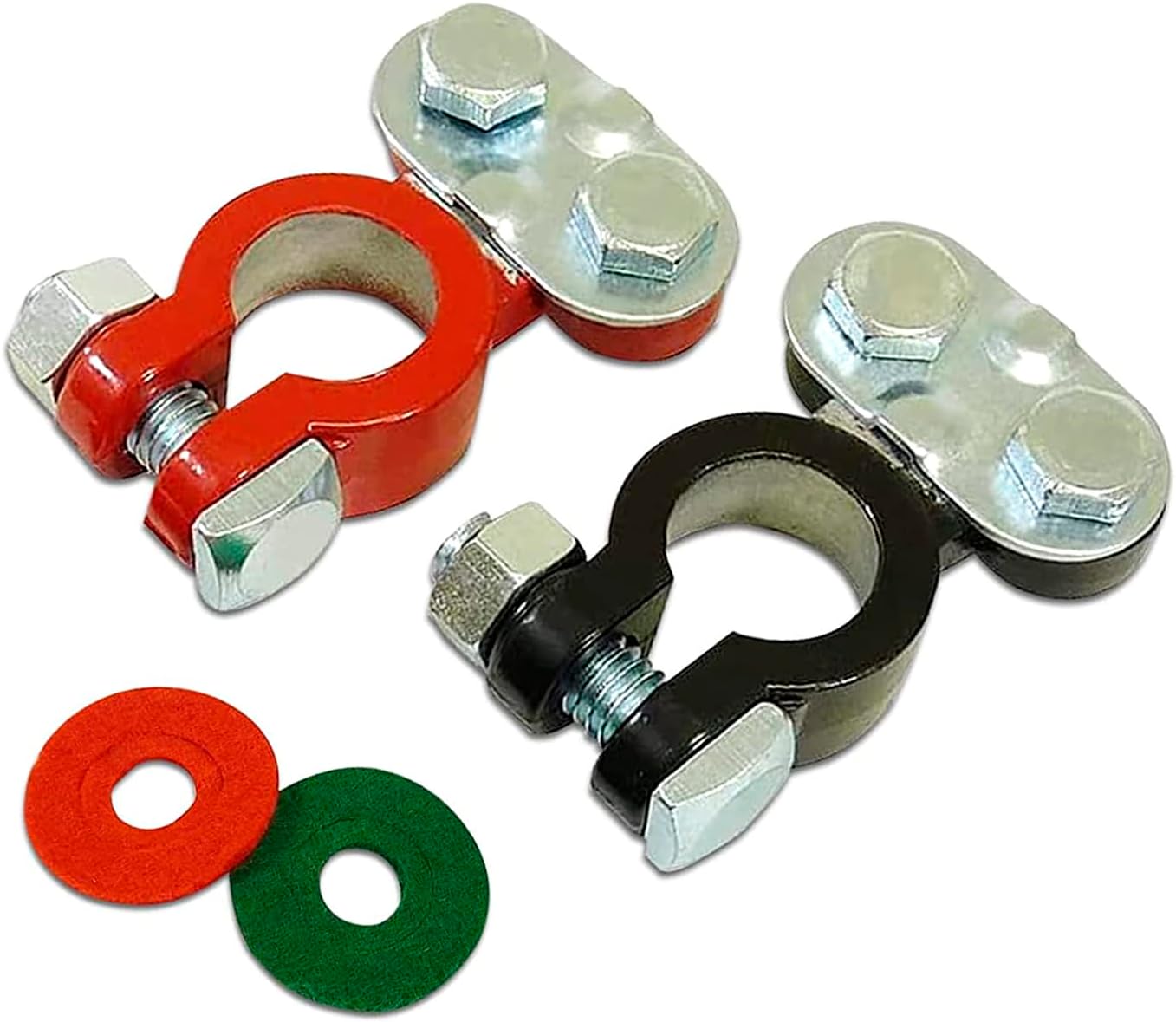 Paquete de 2 terminales superiores y arandelas de poste chapados en zinc, conector de terminal de cable de automóvil, universal para vehículos