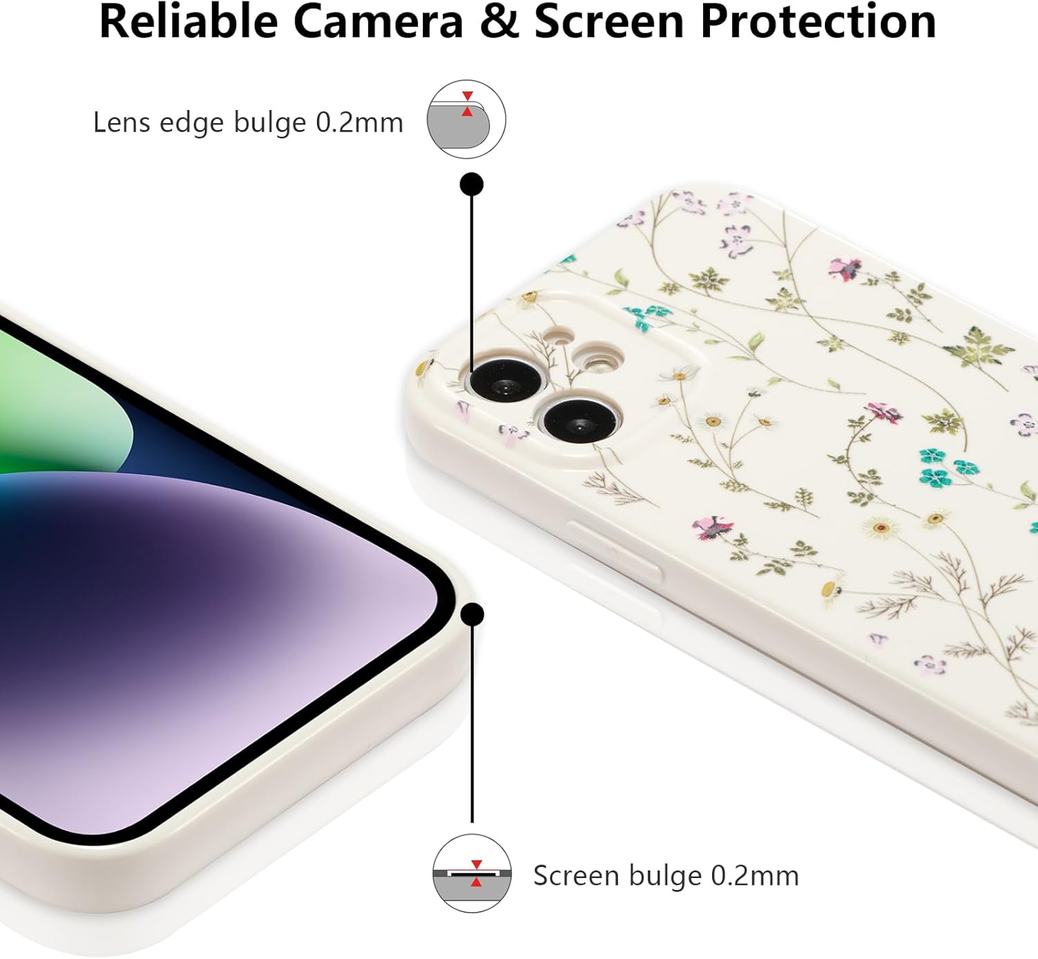 RALEAVO Funda floral para iPhone 14, diseño de ramas de flores, bonita funda para niñas y mujeres, delgada, de silicona suave, a prueba de golpes,