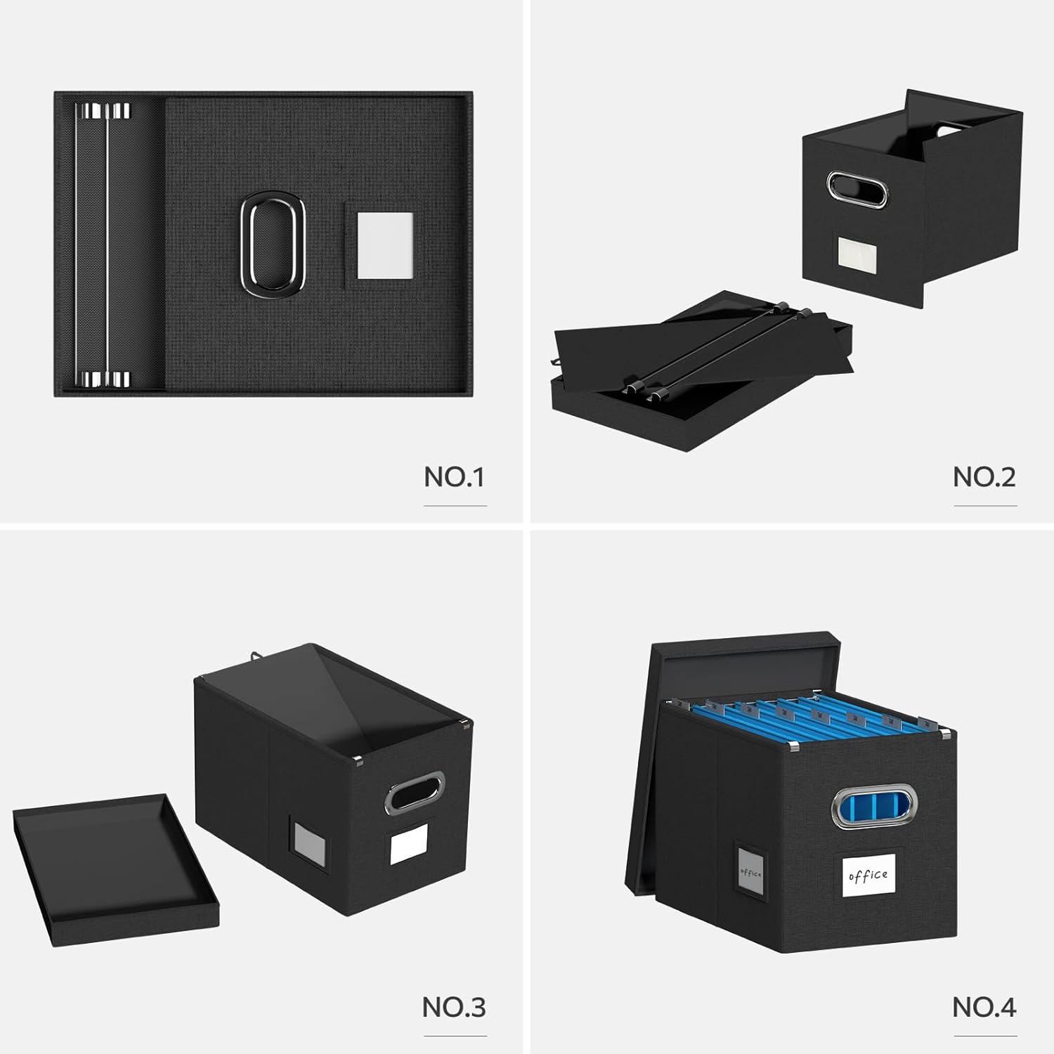 Caja de archivos colgante con tapa, juego de 4 organizadores de archivos, caja de almacenamiento plegable de lino decorativo para oficinahogar (14 x