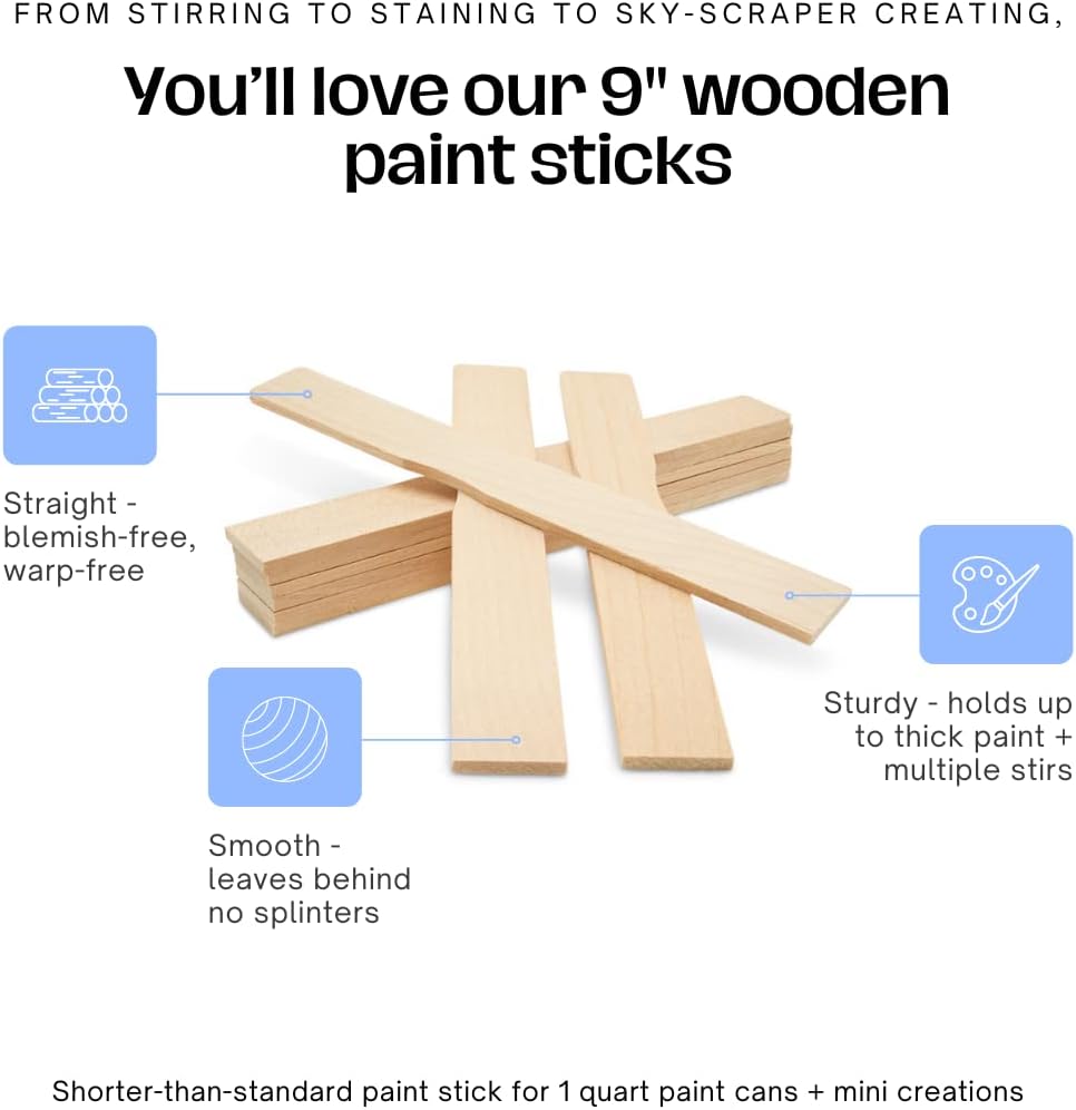 Palitos de pintura de 9 pulgadas, caja de 25 agitadores de pintura de madera dura, paletas de mezcla de madera para epoxi o resina, marcadores de