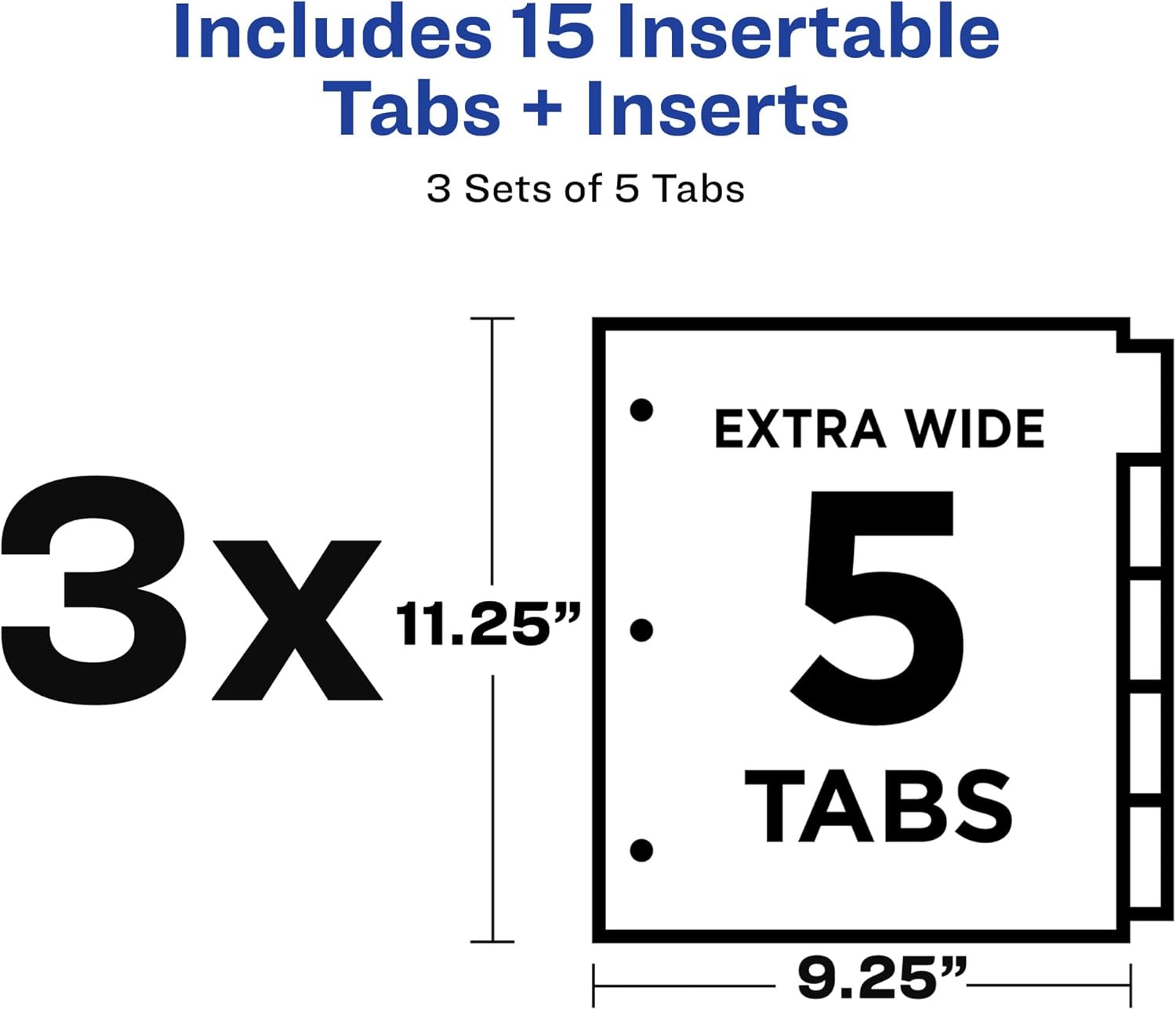 Avery Big Tab insertable 2 divisores de bolsillo para carpetas de 3 anillas, juegos de 5 pestañas, bicolor multicolor, 3 juegos de separadores de