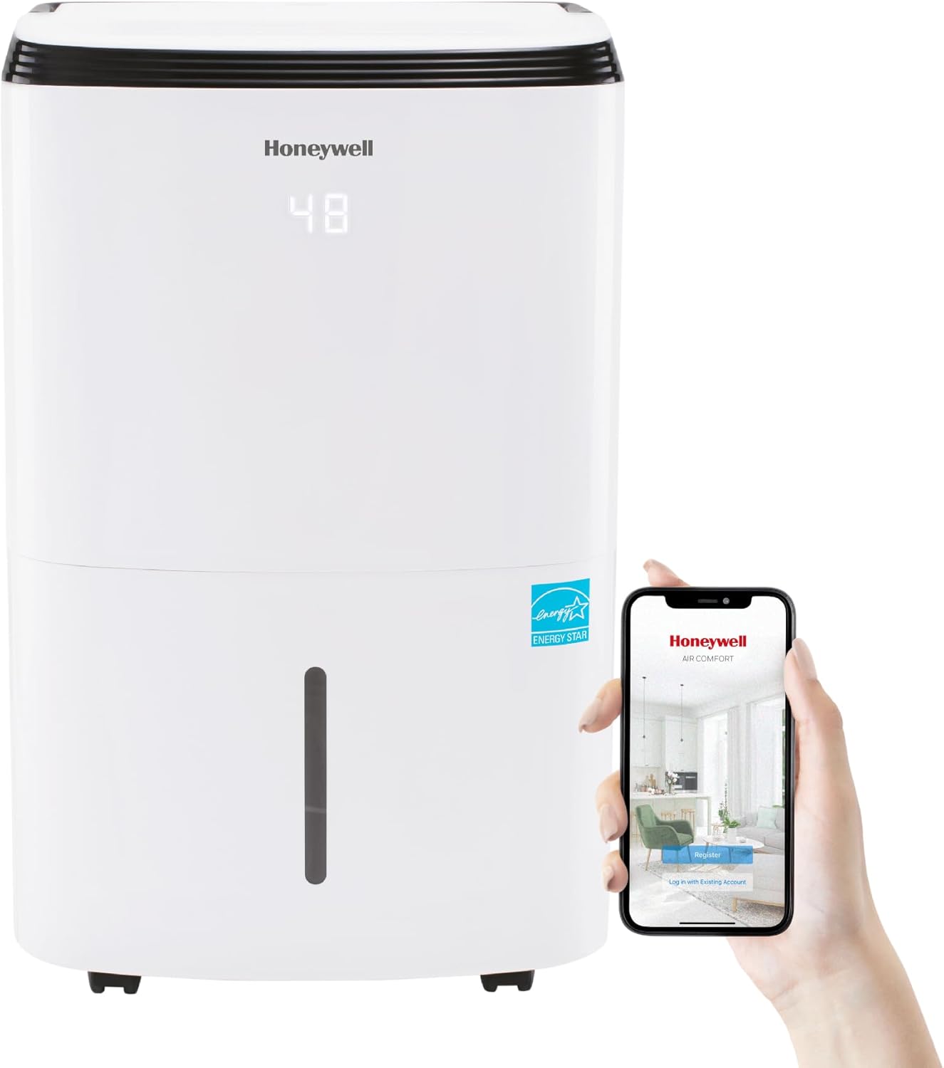 Honeywell Deshumidificador inteligente Energy Star de 4000 pies cuadrados para sótanos domésticos y habitaciones grandes, con WiFi, control de voz