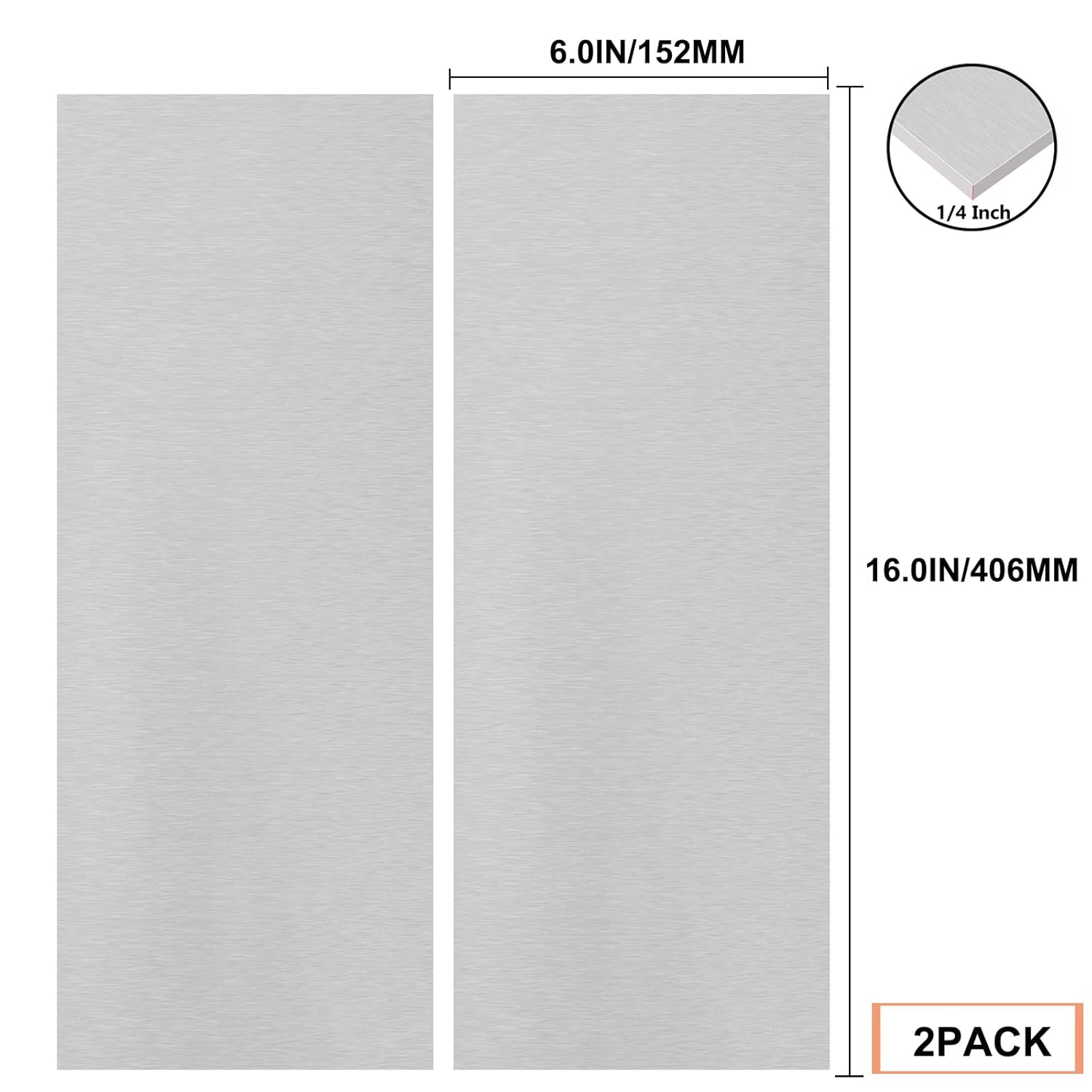 Paquete de 2 chapas de aluminio 6061 T651 de 6 x 16 x 14 (0.236 in) de grosor, placa de aluminio llana plana cubierta con película protectora,