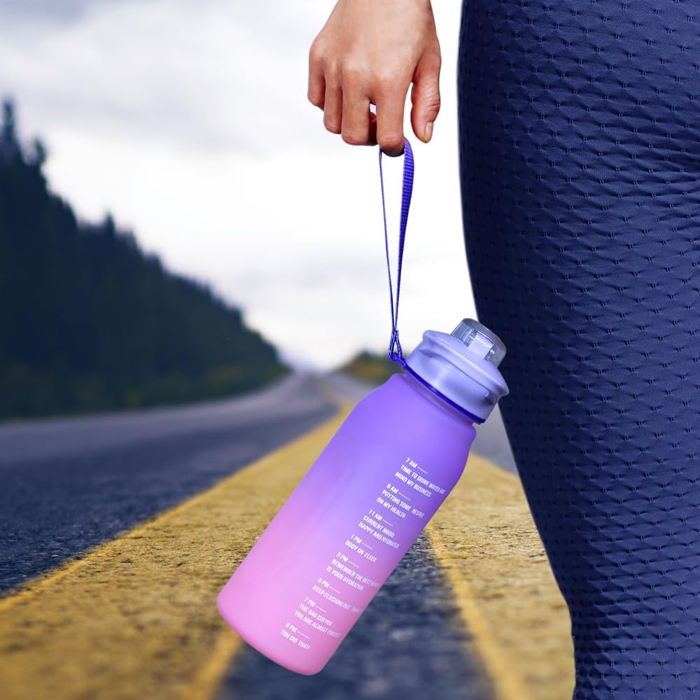 2 botellas de agua deportivas de 40 onzas, botellas de agua motivacionales con marcador de tiempo y popote, sin BPA, a prueba de fugas, botella de