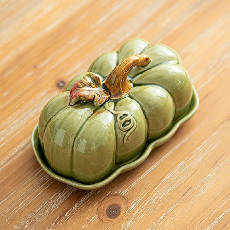 Mantequillera de calabaza con tapa, manteca de cerámica, para mantequilla, platos, frutas, plato de mantequilla para encimera, encimera,
