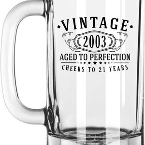 Taza de cerveza de vidrio con estampado vintage 2003 de 16 onzas, color negro, regalos de feliz cumpleaños 21 para hombres y mujeres, saludos a los Taza de cerveza de vidrio con estampado vintage 2003 de 16 onzas, color negro, regalos de feliz cumpleaños 21 para hombres y mujeres, saludos a los