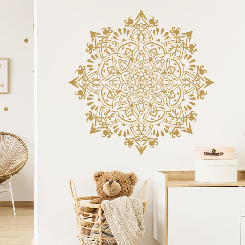 Pegatinas de pared de flores de mandala, calcomanías de pared de vinilo bohemio para sala de estar, dormitorio, decoración de pared A