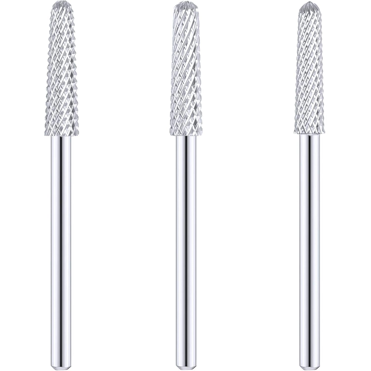 Brocas de carburo para uñas, 3 piezas, brocas de carburo en forma de cono para manicura y pedicura, tamaño de vástago de 332 pulgadas, tamaño de