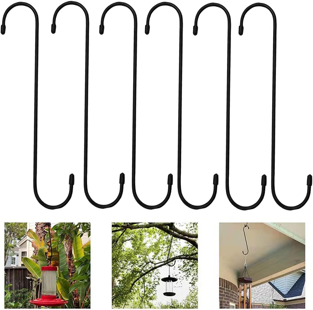 Paquete de 6 ganchos para plantas de 10 pulgadas, color negro, ganchos grandes para plantas, cestas colgantes, flores, pérgola, jardín, patio,