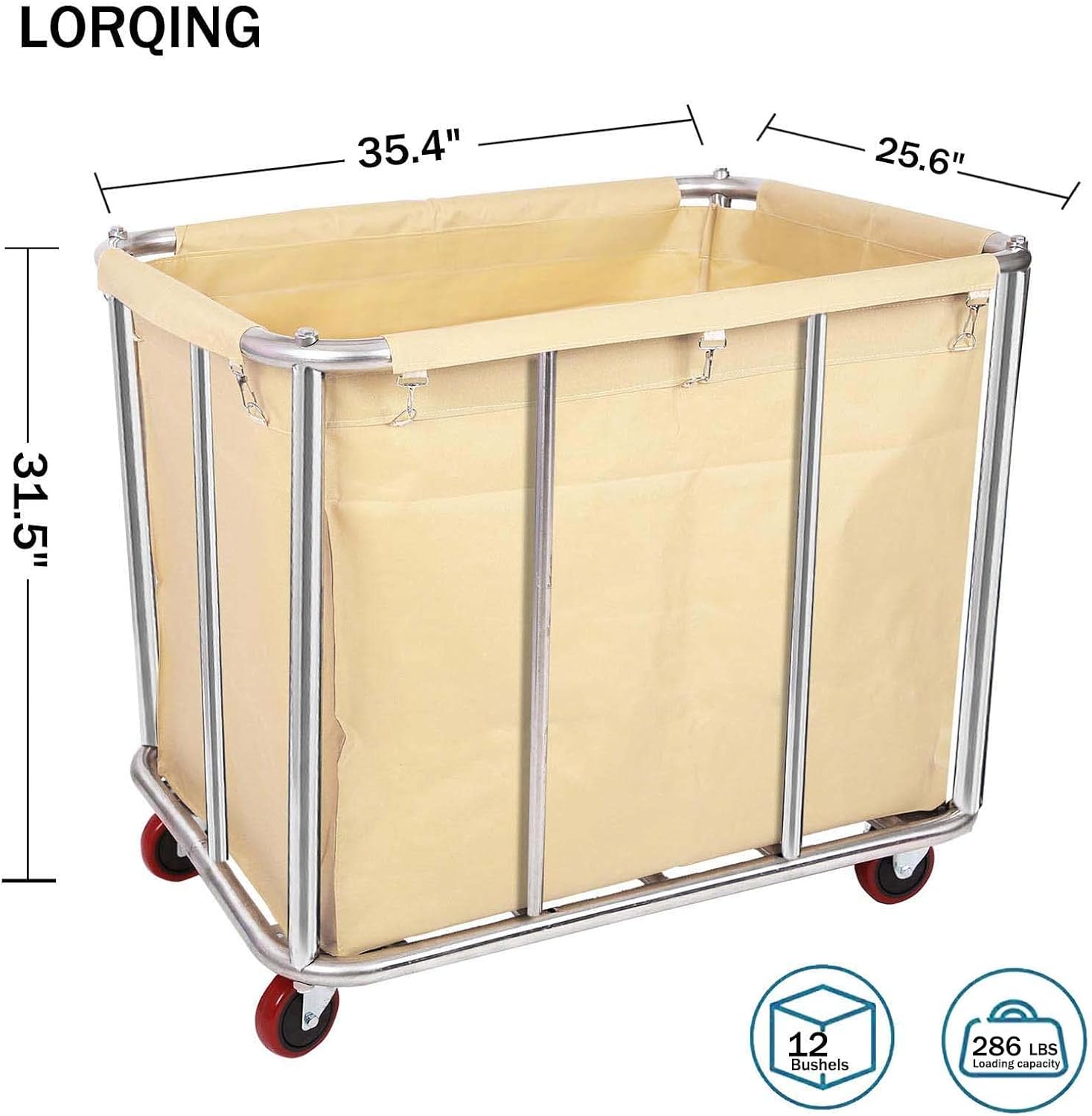 12 Bushels – Carrito de lavandería para uso comercialhogar, canasta grande de acero inoxidable con ruedas, para organizador y almacenamiento de