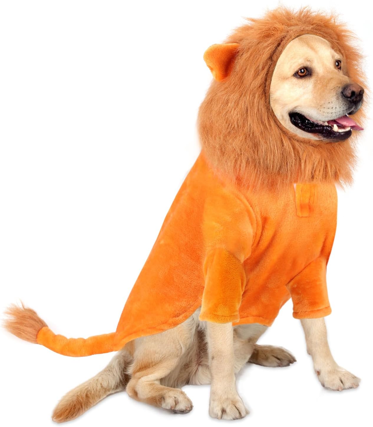 BWOGUE Disfraz de león para perros grandes, disfraz de perro león de Halloween, sudadera con capucha de forro polar cálido con agujero para correa,