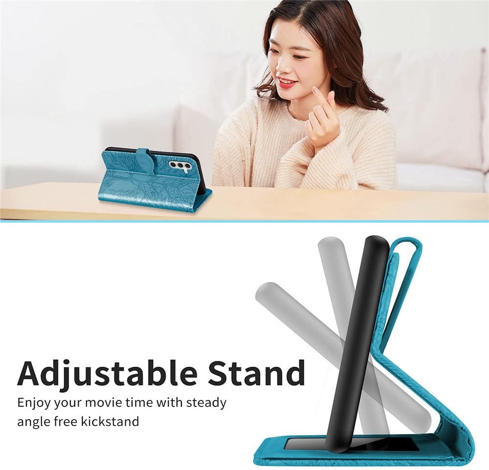 ROPIGO Funda tipo cartera para Samsung Galaxy A14 5G, piel sintética de alta calidad con diseño de árbol en relieve, función atril, ranuras para