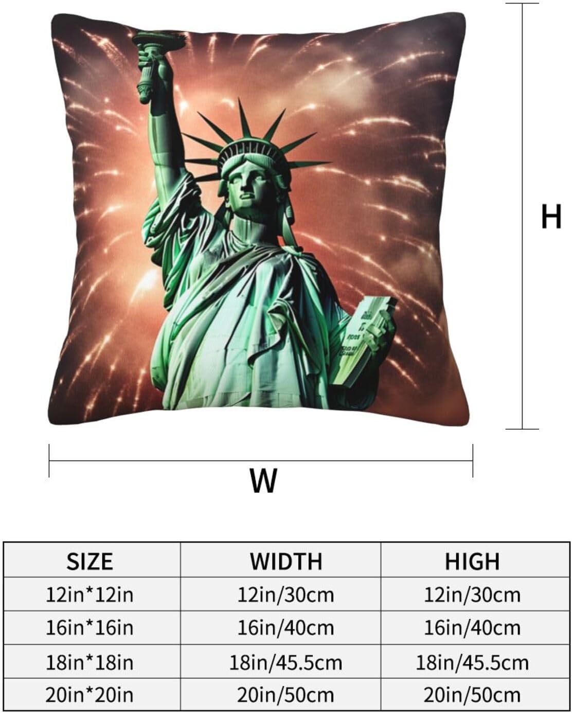 Fundas de almohada con estampado de fuegos artificiales con bandera de la libertad de 16 x 16 pulgadas, funda de cojín cuadrada suave y duradera