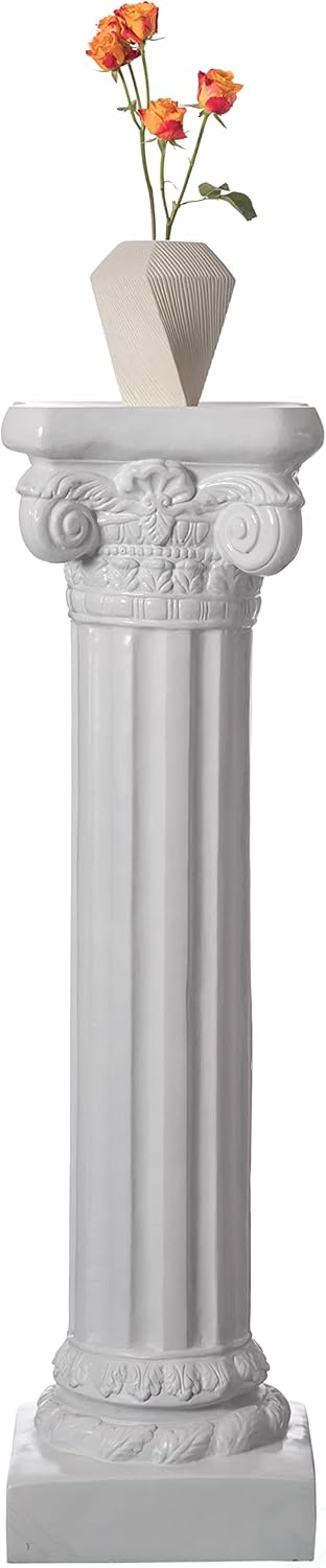 Uniquewise Jarrón de pedestal iónico decorativo de fibra de vidrio de fibra de vidrio blanco con columna de estilo romano para boda, sala de estar o