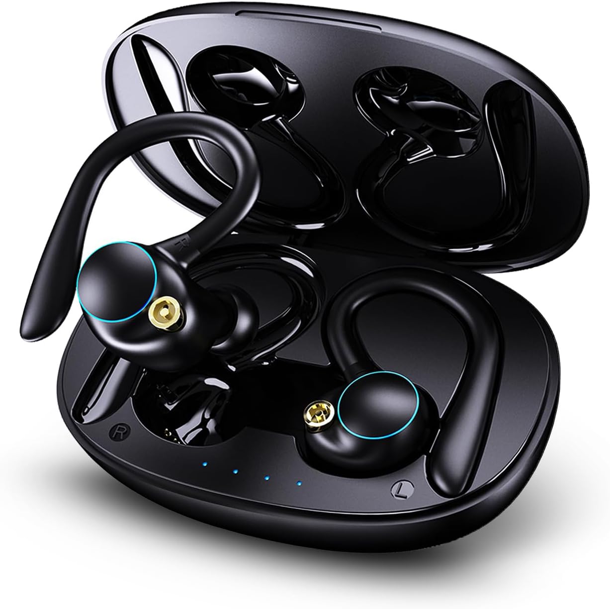 Auriculares de entrenamiento Bluetooth sobre la oreja con sonido de 0.512 in de bajo premium, IPX7 impermeable auriculares inalámbricos para correr