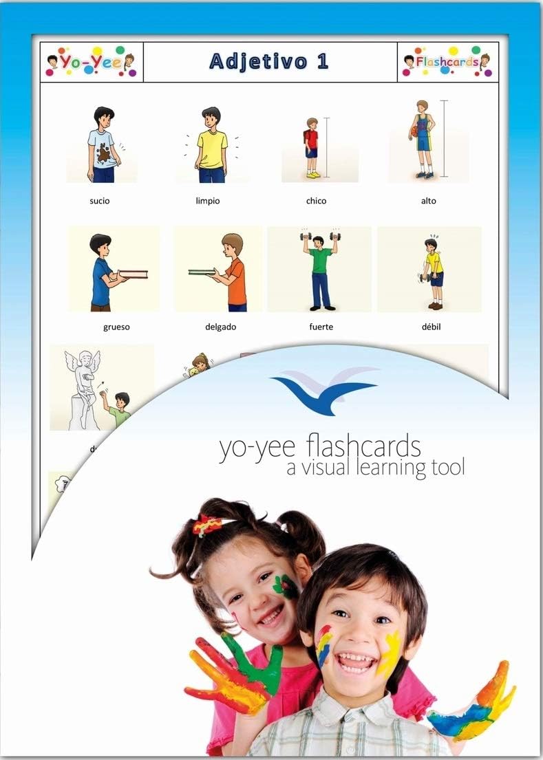 Tarjetas de vocabulario – Adjetivo 1 – Tarjetas con imágenes de adjetivos en español para niños pequeños de 2 a 4 años, niños, niños y adultos