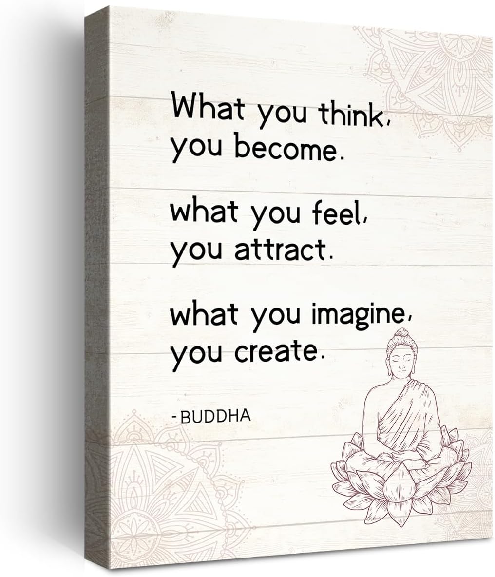 Lienzo decorativo de Buda, con texto en inglés What You Think You Become Buddhist Quote Buddhist, póster impreso para decoración budista para el