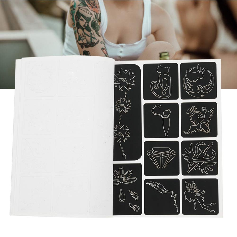Kit de plantillas de tatuaje, plantilla de tatuaje pequeño semipermanente 118 patrones plantilla temporal aerógrafo, kit de tatuaje con purpurina,