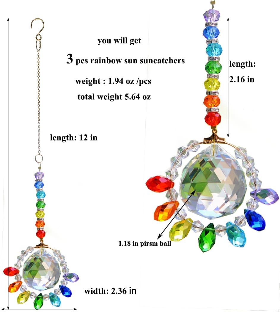 Atrapasoles de cristal colgantes para ventanas, 3 atrapasoles de sol arcoíris para ventanas interiores, atrapa el sol de ventana con cristales de