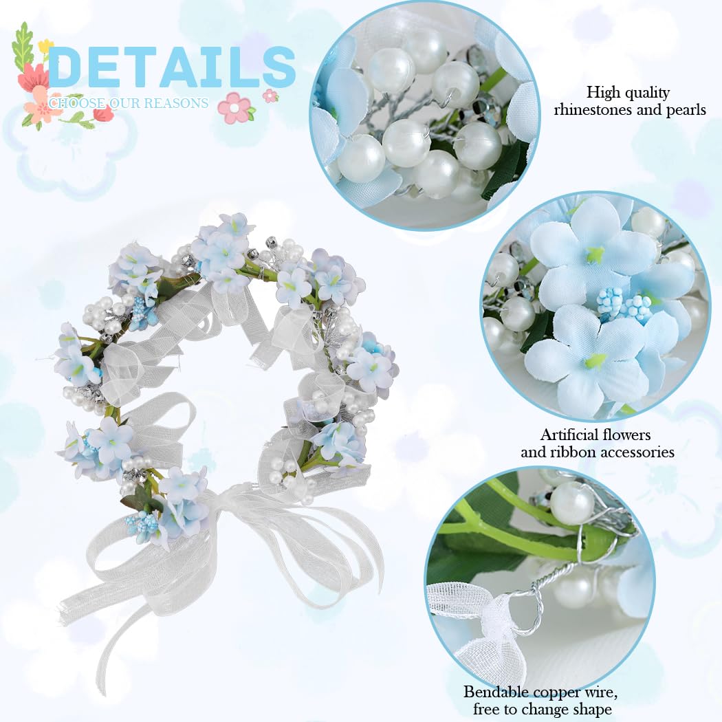 Campsis Diadema de flores para niñas, accesorios para el cabello de comunión de perlas para niñas, de cristal, fotografía de cumpleaños, banda para