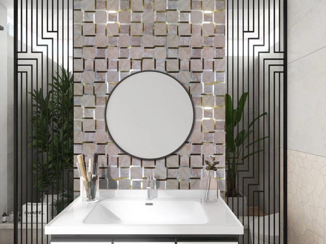 XUANINY Azulejos metálicos para salpicaduras de 10 hojas, paneles de pared autoadhesivos de múltiples formas, mosaico 3D para decoración de cocina y