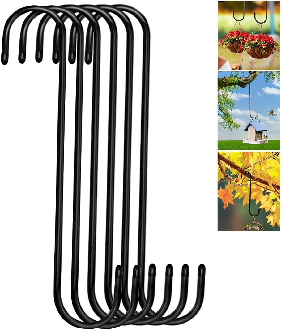 Paquete de 6 ganchos para plantas de 10 pulgadas, color negro, ganchos grandes para plantas, cestas colgantes, flores, pérgola, jardín, patio,