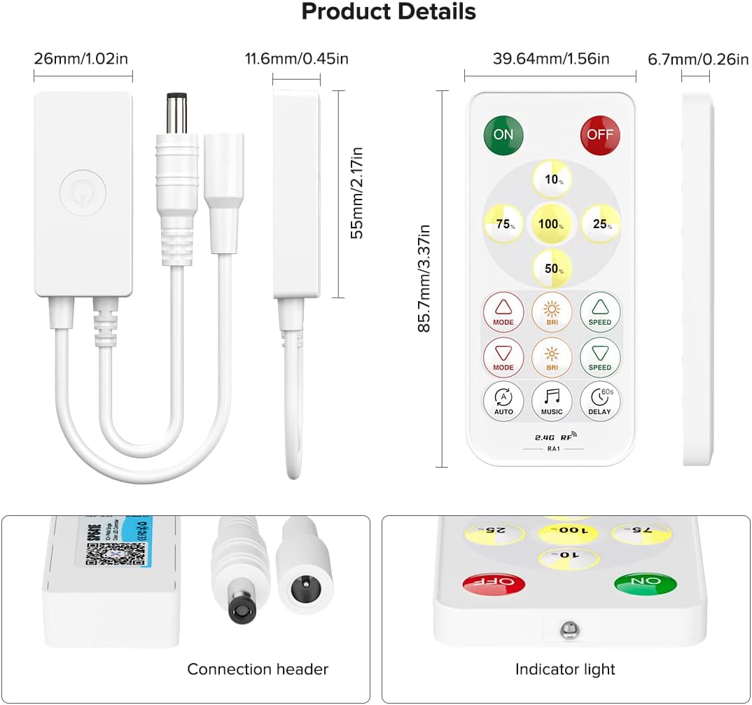 SP641E Controlador LED Bluetooh Soporte PWM Monocromo RF16Keys Tira LED Regulador de brillo para FCOB 3014 5630 5730 3528 Señal Color Tiras LED