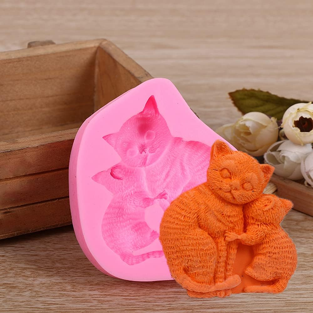 Molde de silicona 3D con forma de gato para abrazar amor maternal para bricolaje, chocolate, dulces, cupcakes, decoración de pasteles, postres,