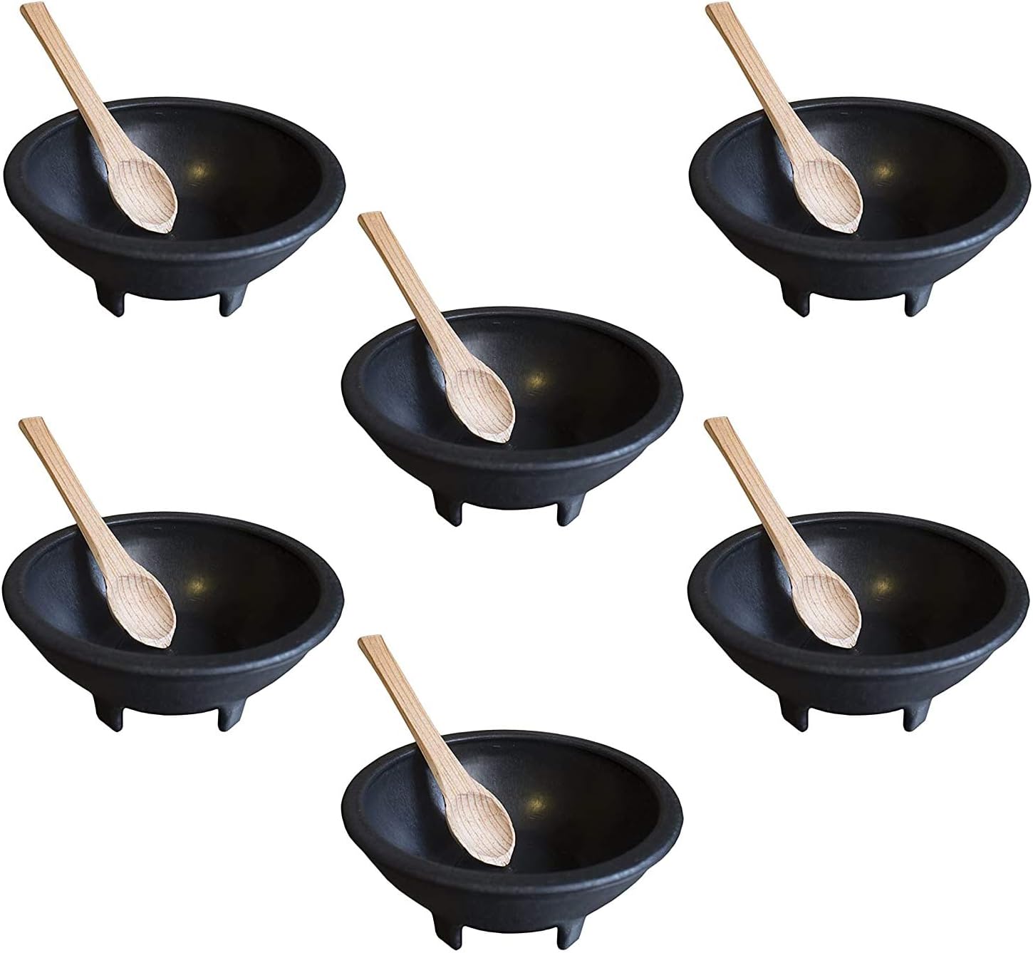 Paquete de 6 cuencos de salsa con chips de salsa y bocadillos, con cucharas de madera, cuencos de salsa, cuencos de salsa, papas fritas de molcajete
