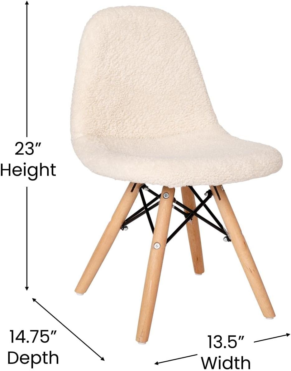 Flash Furniture Zula – Silla moderna acolchada de piel de oveja sintética para niños, tapizado acolchado de piel de oveja sintética color blanco