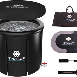 Bañera de hielo para atletas con termómetro y cubierta bañera fría de 100 galones para recuperación, piscina de baño de hielo portátil de múltiples Bañera de hielo para atletas con termómetro y cubierta bañera fría de 100 galones para recuperación, piscina de baño de hielo portátil de múltiples