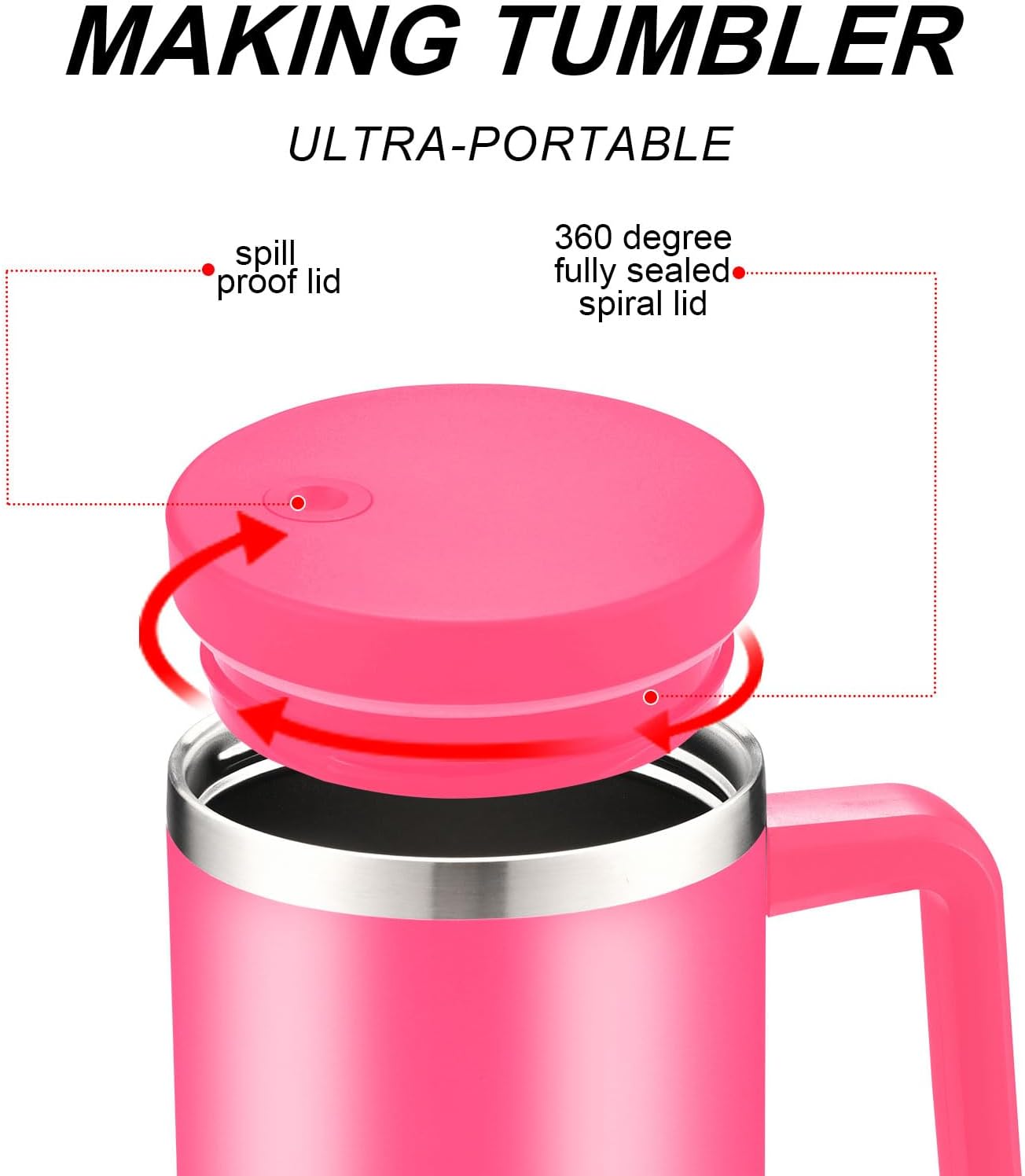 Vaso de 30 onzas con asa y tapa con popote, taza de café aislada de acero inoxidable, tapa a prueba de fugas y popote para portavasos de automóvil