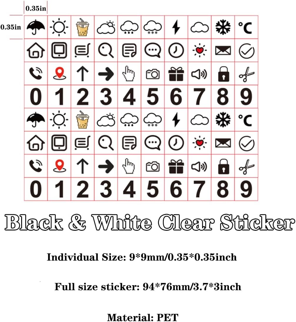 12 hojas de calcomanías esenciales para planificador, cuadrados pequeños, alfabeto, número, iconos, mensual, semana calcomanías para planificadores,