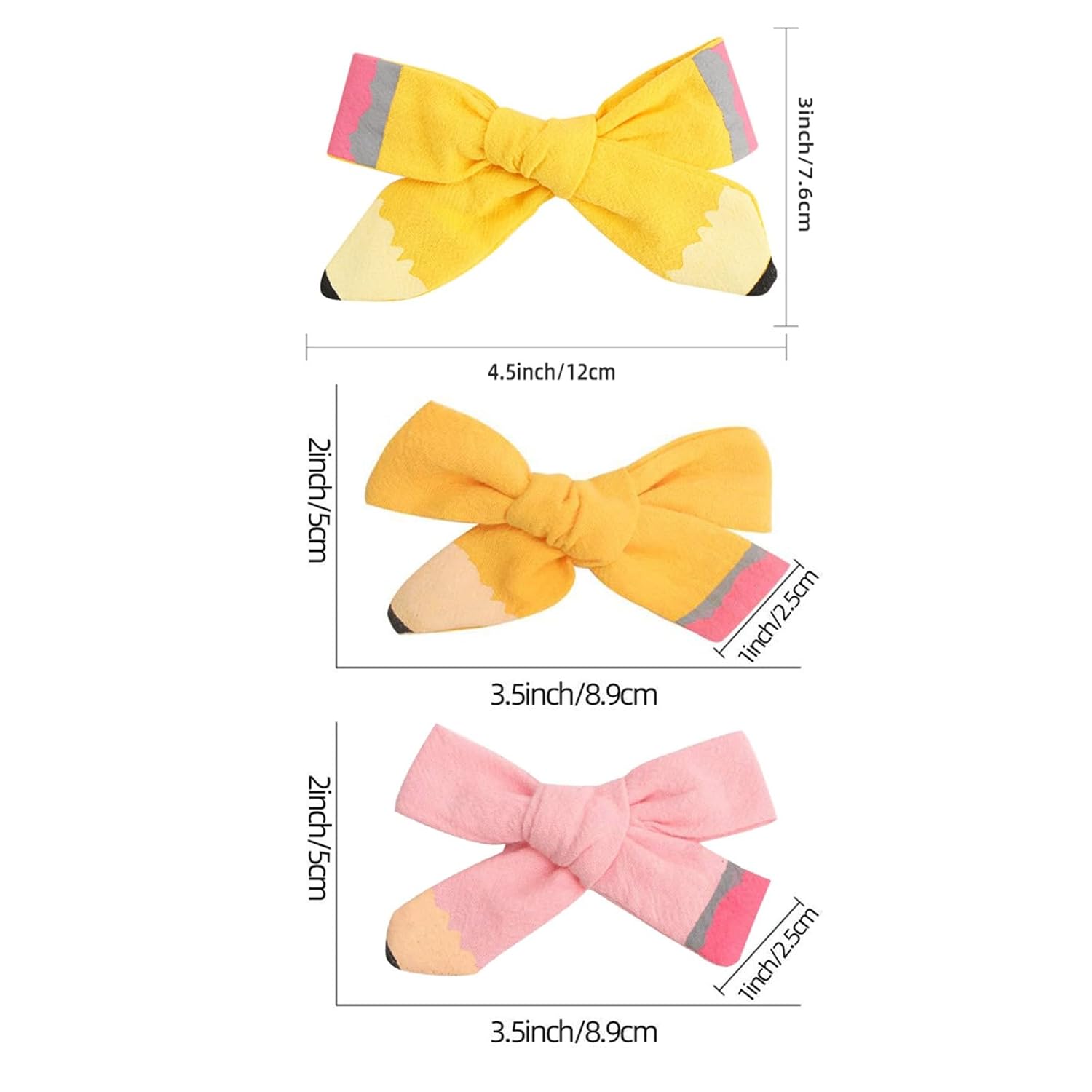 Pinza para el cabello, regalo para lápices, pinzas para el cabello dibujadas a mano, lápiz amarillo, para colegiala, trenza, regalos para niños