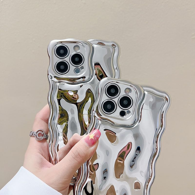 Funda compatible con iPhone 11, con marco ondulado de agua con burbujas, para mujeres y niñas, con purpurina plateada, no amarillenta, de silicona
