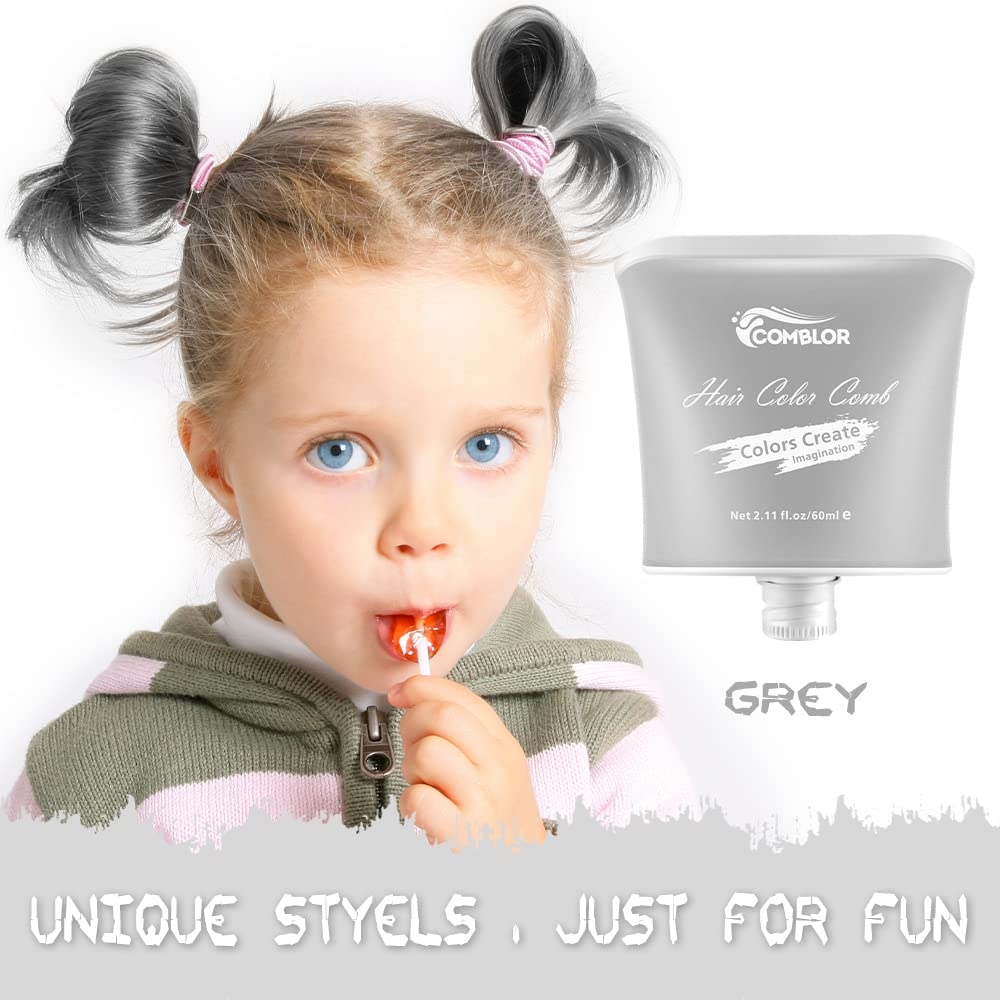Tinte temporal para el cabello para niños, tinte gris de Comblor para el cabello, cera de color gris lavable para niñas, niños, adolescentes y