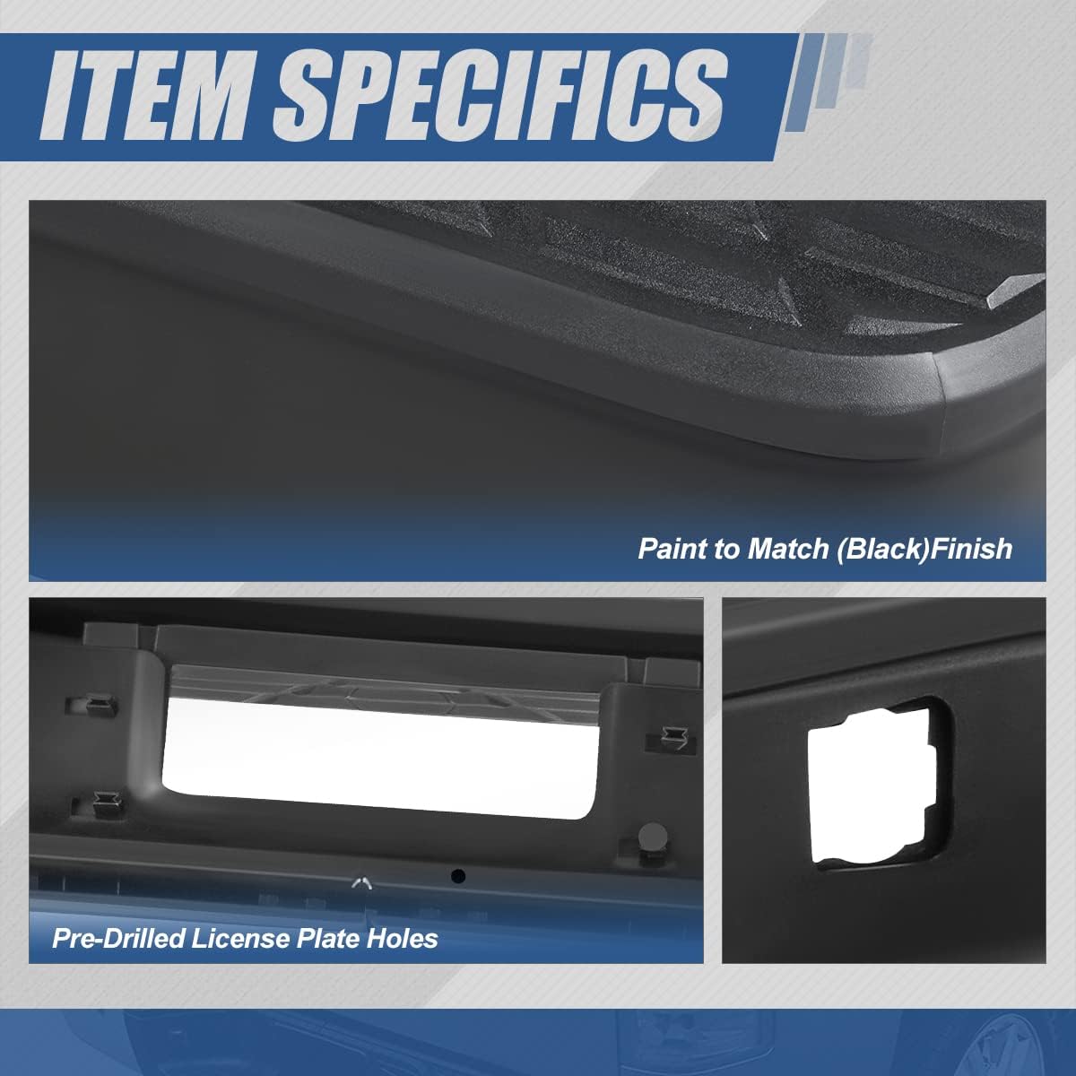 Auto Dynasty Agujeros para sensor de estacionamiento Protector de parachoques trasero con luces de matrícula compatible con Silverado Sierra 1500