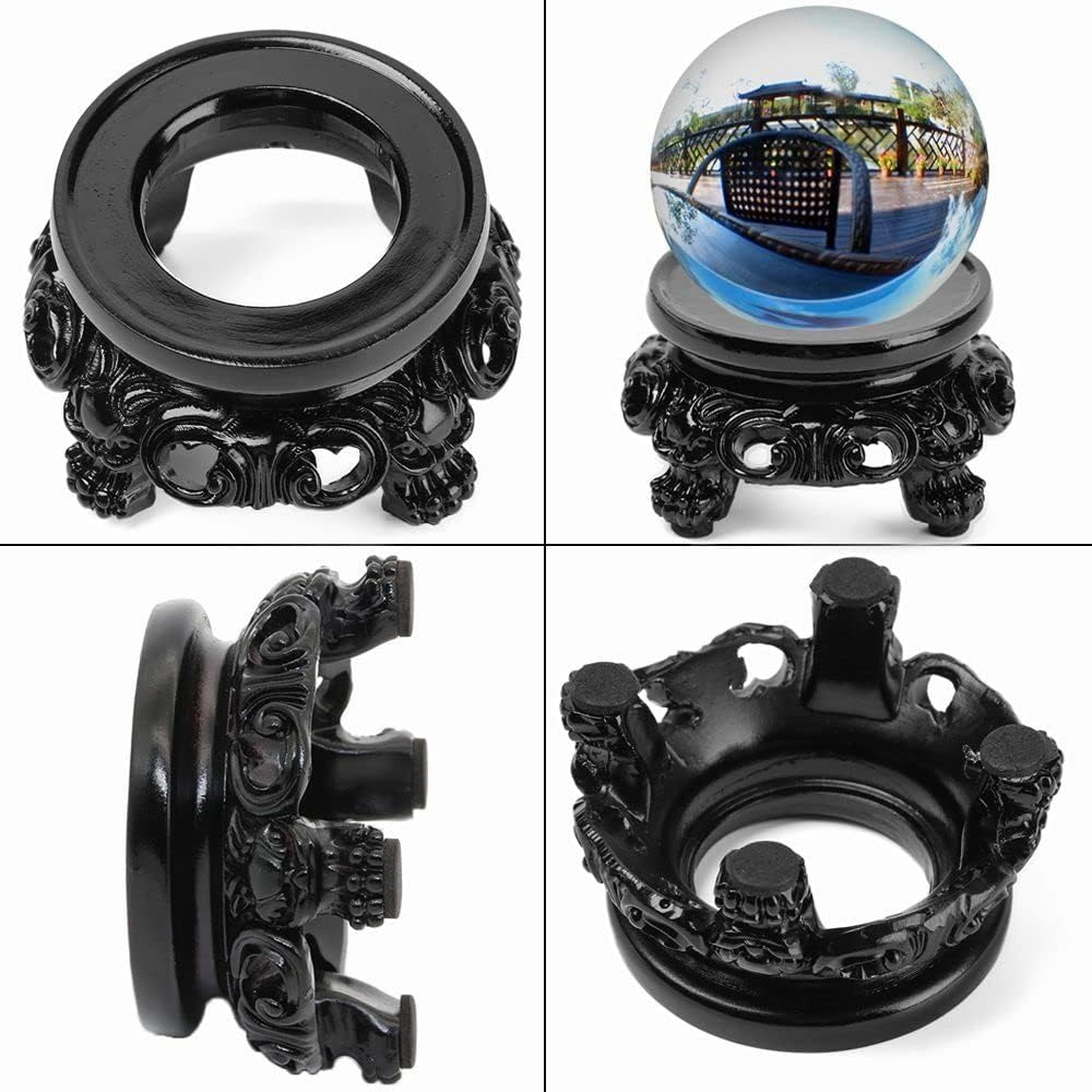 Pedestal de esfera de resina negra, soporte de globo de asiento fijo, soporte de exhibición decorativo hueco, adorno de escritorio con base de bola