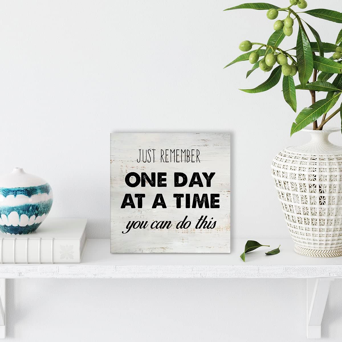 Cartel rústico de madera con texto en inglés “One Day at a Time”, inspirador motivacional, caja de madera motivacional para casa de campo, oficina,