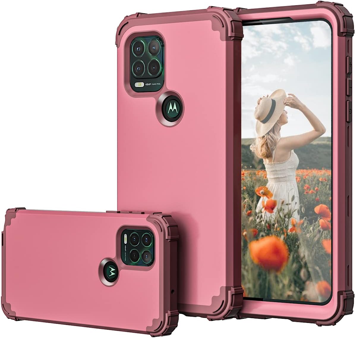 Fingic Funda compatible con Moto G Stylus 5G 2021, 3 en 1, de policarbonato duro resistente, silicona suave, a prueba de golpes, funda protectora