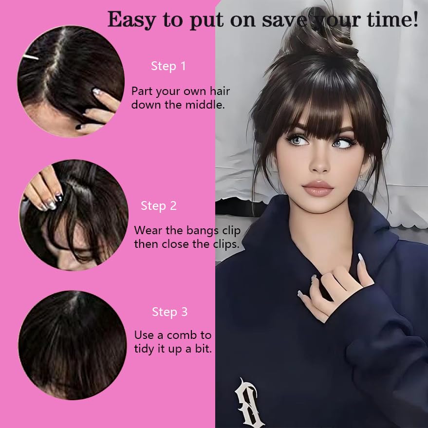 YONGYI Wispy Bangs – Extensiones de cabello con clip de una pieza con clip, extensiones de cabello humano 100% real, flequillo curvado para uso