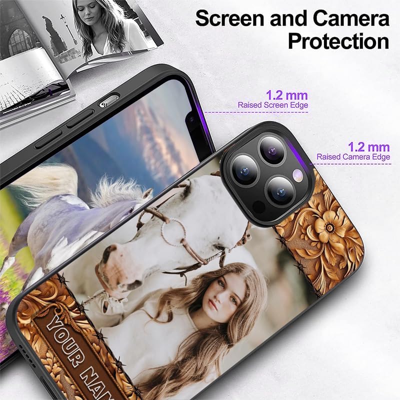 Fundas de madera con nombre de foto de caballo personalizadas para mascotas, compatible con iPhone 14 13 12 11 Pro Max  Samsung Galaxy S23 S22 S21